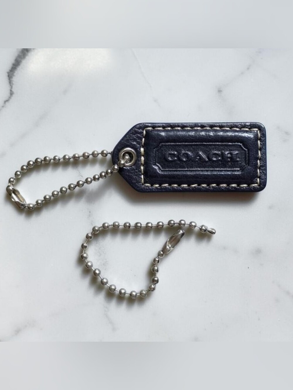 Coach Navy Blue Leather Hangtag W/ Silver Grommet & Ball Chain